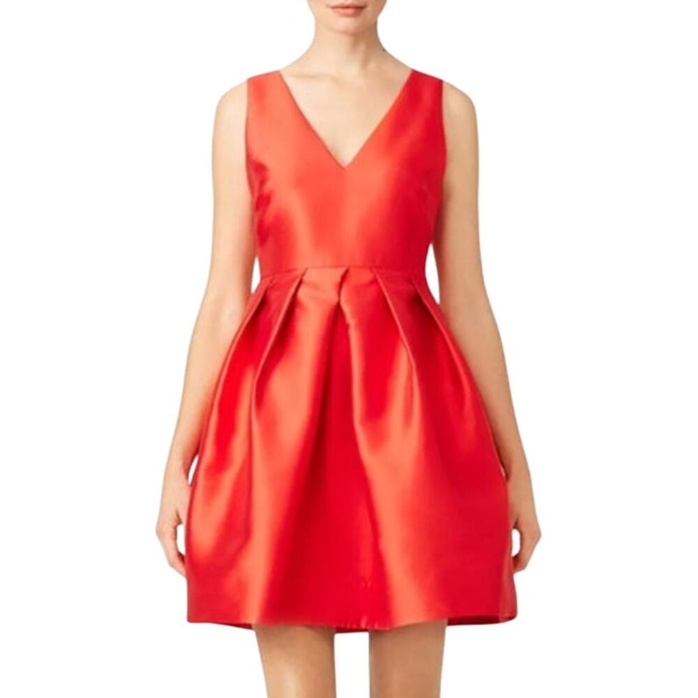 ERIN Erin Fetherson Devon Fit and Flare Dress Size 6 Red Pockets Side Zipper